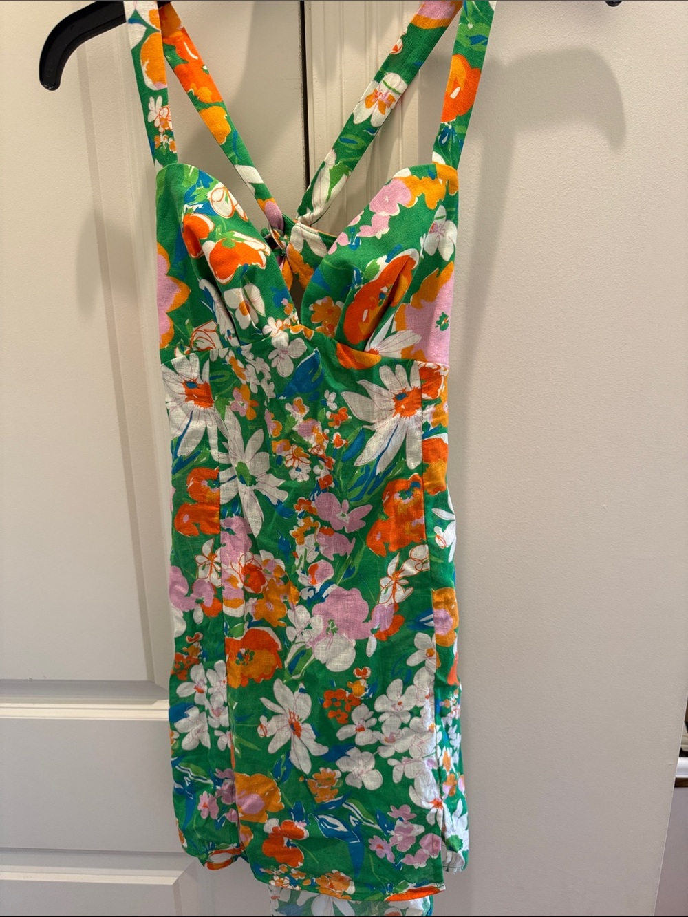 Green Floral Sundress with Orange & White Flowers